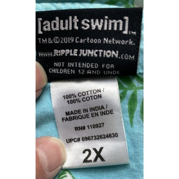 Rick and Morty Hawaiian Button Up Cotton Shirt Size 2x Blue Green Floral Unisex - Picture 4 of 8